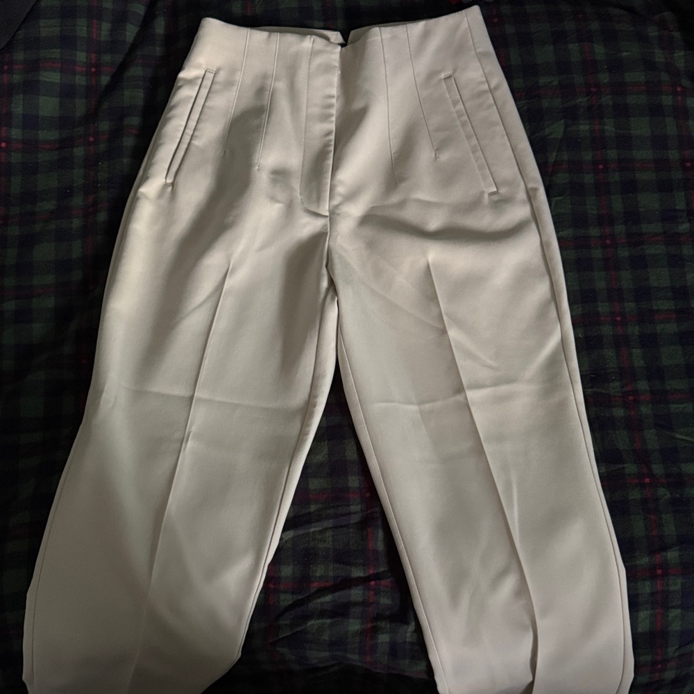 Zara Cream High-Waisted Pantsuit strait leg pants